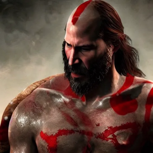 Image similar to Keanu Reeves in the God of War game