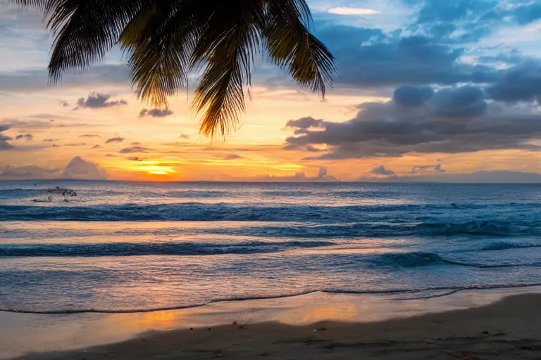 Prompt: costa rica beach, sunset, 4 k