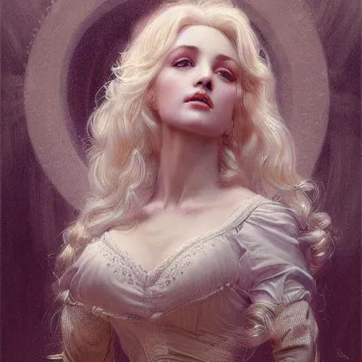 Image similar to beautiful striking Pre-Raphaelite Dolly Parton by Artgerm and Greg Rutkowski, pale, intricate, elegant, highly detailed, digital painting