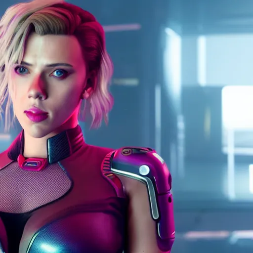 Prompt: scarlett johansson Cyberpunk 2077. CP2077. 3840 x 2160