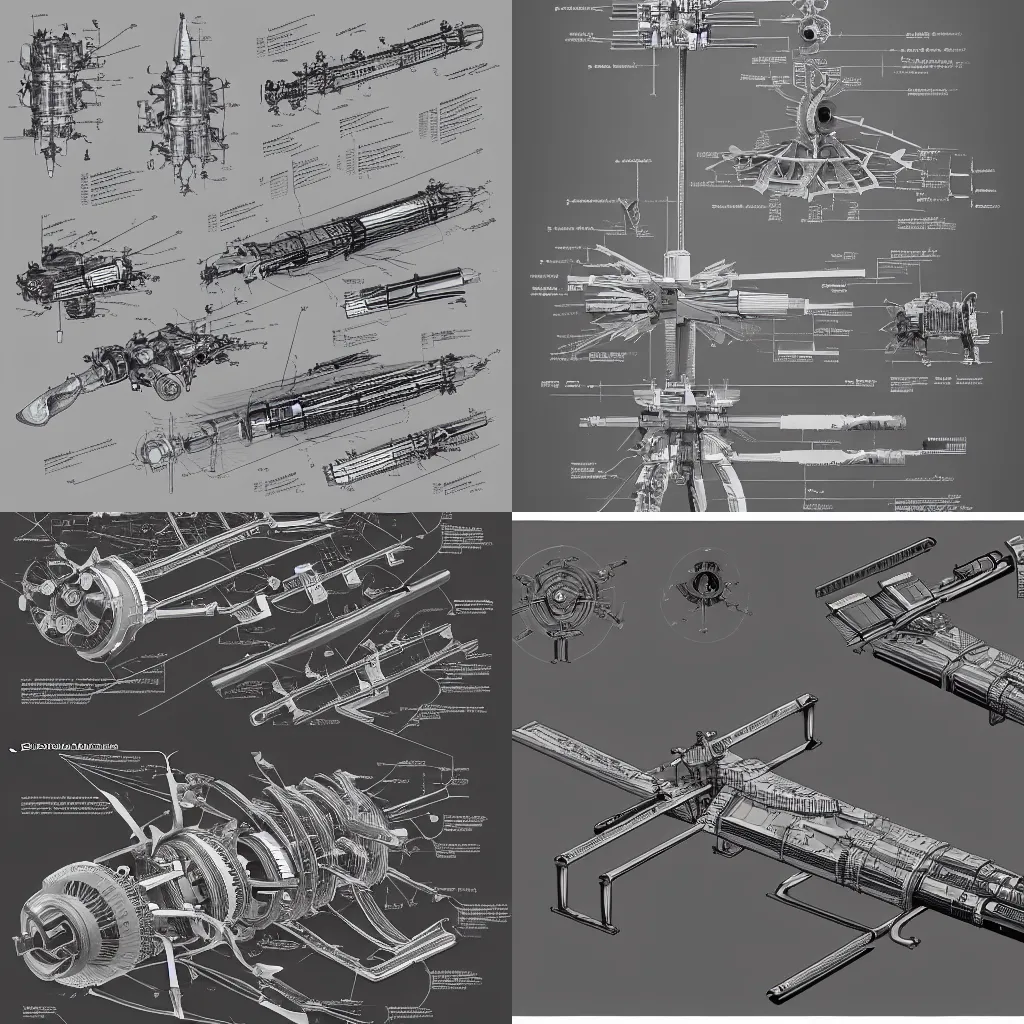 Prompt: exploded view!! aesthetically pleasant technical drawing of an open - source nuclear weapon machinery, hyperdetailed, complex, intricate, 4 k, trending on artstation