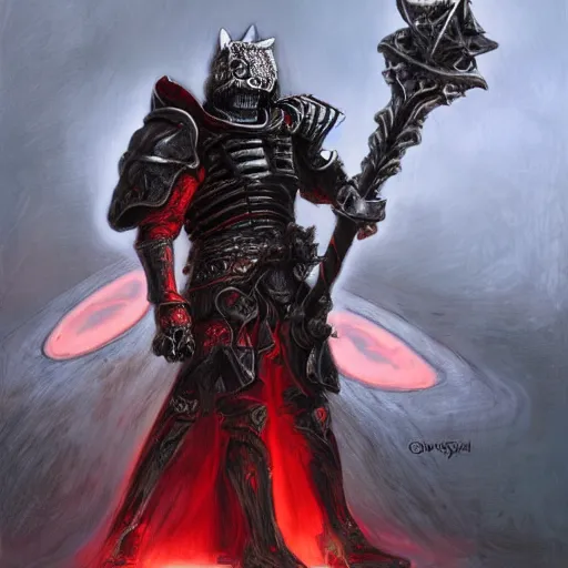 Prompt: berserk anime skull knight armor and sword, angry anthropomorphic shiba inu, blood aura red light, fantasy, dark, portrait art by donato giancola and greg rutkowski, realistic face, digital art, trending on artstation, symmetry