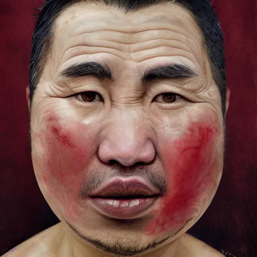 Prompt: photorealistic face portrait of chinese uyghur muslim prisoner and melting wax, wearing victorian rags, elite, disfigured, drooling, moist, unnatural movement, they are unhappy, bizzaro, baroque, renaissance, by emedios varo and anato finnstark and fenghua zhong, hyperrealism, 8 k, 3 d, masterpiece, texture