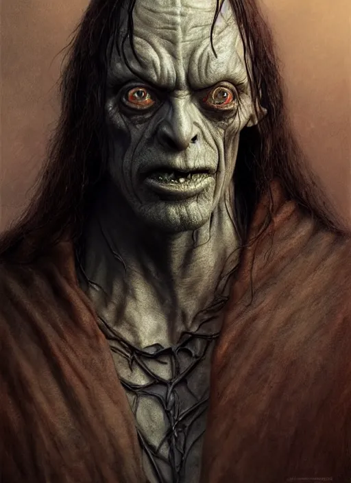 Prompt: portrait of the undertaker as gollum from lord of the rings, digital art by eugene de blaas, ross tran, and nasreddine dinet, vibrant color scheme, intricately detailed, in the style of romanticism, cinematic, artstation, greg rutkowski