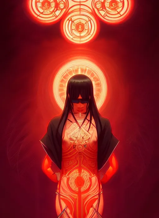 Image similar to symmetry!! itachi, glowing lights!! intricate, elegant, highly detailed, digital painting, artstation, concept art, smooth, sharp focus, illustration, art by artgerm and greg rutkowski and alphonse mucha