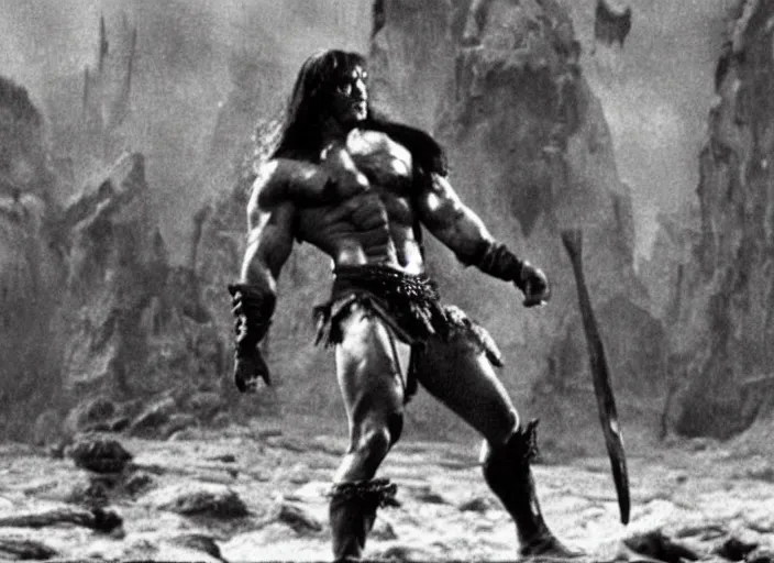 Image similar to still of muscular gigachad in conan the barbarian directed by frank frazetta, high resolution