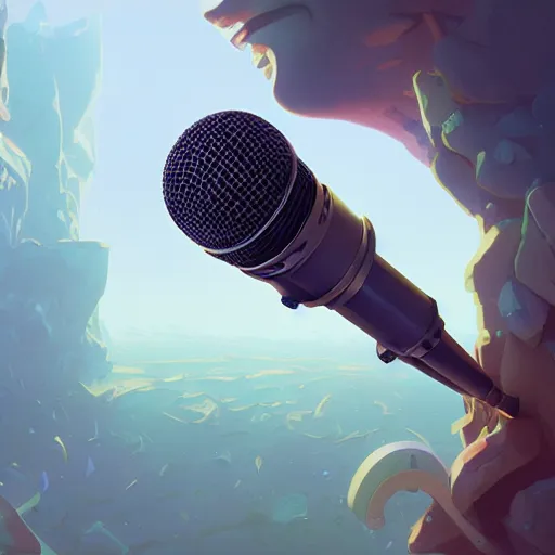 Image similar to highly detailed surreal microphone, stephen bliss, unreal engine, greg rutkowski, loish, rhads, beeple, makoto shinkai and lois van baarle, ilya kuvshinov, rossdraws, tom bagshaw, alphonse mucha, global illumination, detailed and intricate environment