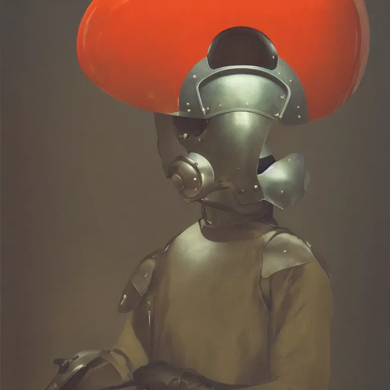 Image similar to portrait of a knight in a motorcycle helmet, fashion studio, lighting, 35mm , Edward Hopper and James Gilleard, Zdzislaw Beksinski, Steven Outram highly detailed