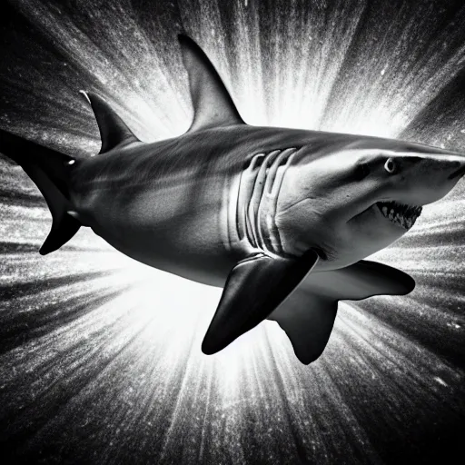 Image similar to underwater shot shark with caustics on skin, black and white