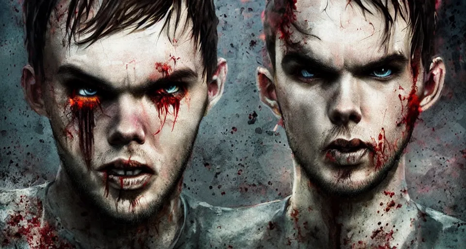 Prompt: angry zombie portrait of nicholas hoult, grimdark horror, urban background setting, stylized digital illustration, radiating a glowing aura, global illumination, ray tracing, hdr, fanart arstation by ian pesty and katarzyna bek - chmiel