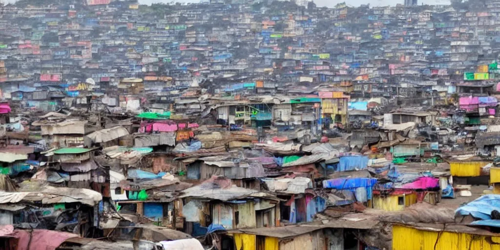 Image similar to UFO in Ajegunle slums of lagos beaming neon ray of light,