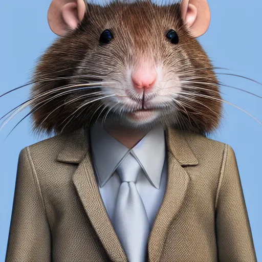 Image similar to a rat dressed up like a human, ultra realistic, close up, high resolution still