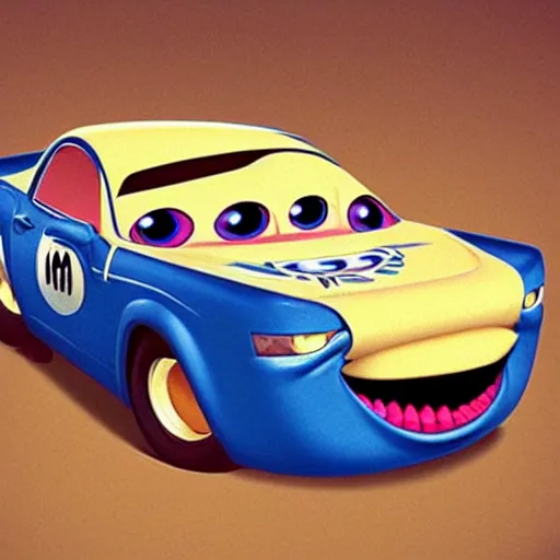 Prompt: horrifying Pixar cars, Pixar style horror,