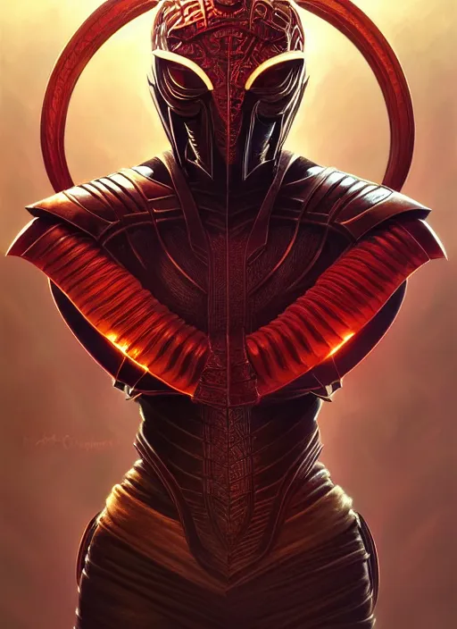 Image similar to symmetry!! portrait of scorpian, mortal kombat, global illumination!! intricate, elegant, highly detailed, digital painting, artstation, concept art, smooth, sharp focus, illustration, art by artgerm and greg rutkowski and alphonse mucha