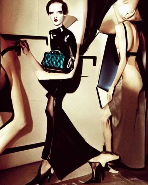 Image similar to a fashion photograph of Balenciaga's 2049 campaign by Helmut Newton