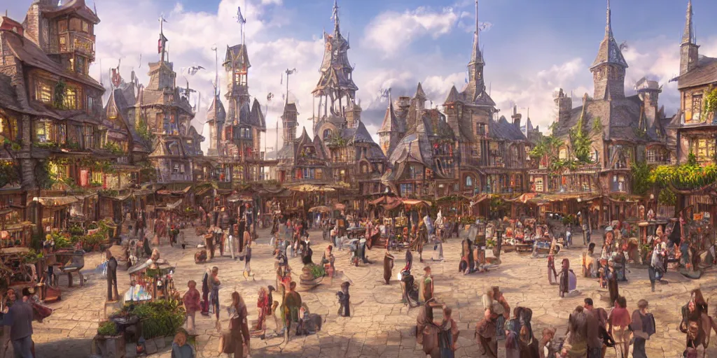 Image similar to beautiful matte painting of a fantasy town square