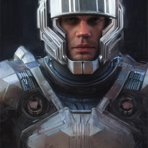 Image similar to henry cavill as a realistic scifi cyberpunk knight, closeup portrait art by donato giancola and greg rutkowski, realistic face, digital art, trending on artstation, skull helmet, symmetry!!!