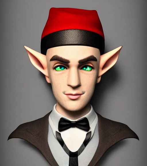 Prompt: an elf in a suit, gatsby hat, detailed portrait, detailed face, perfect lighting hd, 4 k, realistic, photorealistic