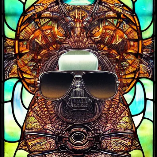 Prompt: ( bear wearing sunglasses, hr giger ) ( ( stained glass, ink painting ) ) ( ( ( hyper detailed masterpiece, psychedelic fractal pattern, jean giraud, digital art painting, dream wave aesthetic, ethereal, artgerm, donato giancola, tom bagshaw ) ) )