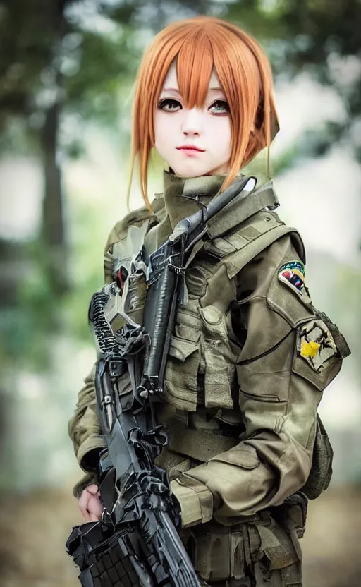 Prompt: portrait photo, highly detailed, high resolution, cosplay photo, stunning, girls frontline style, bokeh soft, 100mm, trending on instagram, by professional photographer, realistic human anatomy, real human faces, realistic military carrier, soldier clothing, modern warfare, without any gun, empty handed, shot with a canon, low saturation, soldier clothing