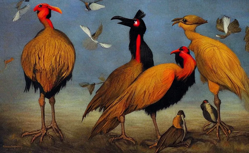 Image similar to a group of pukeko in the style of Caravaggio, digital art, high quality, highly detailed, high coherence, anatomically correct, Caravaggio, concept art, golden bay abel tasman new zealand, marterpiece