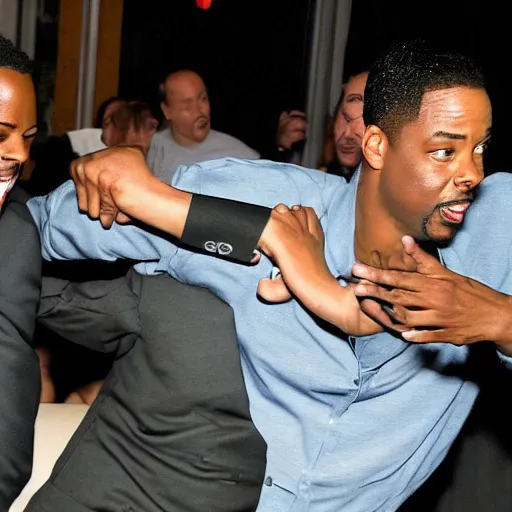 Prompt: photo of chris rock dodging will smith's slap