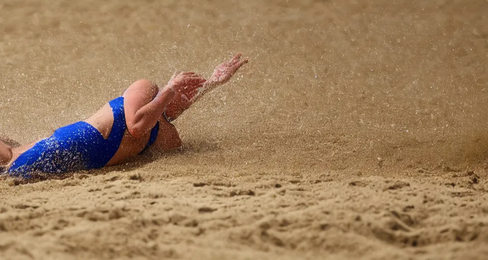 Image similar to olympic swimming in sand instead of water, extremely coherent, motion blur