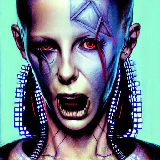 Prompt: cyberpunk portrait of Yolandi Visser, in the style of h.r giger, norman rockwell, giger, highly detailed, soft lighting, 8k resolution, oil on canvas