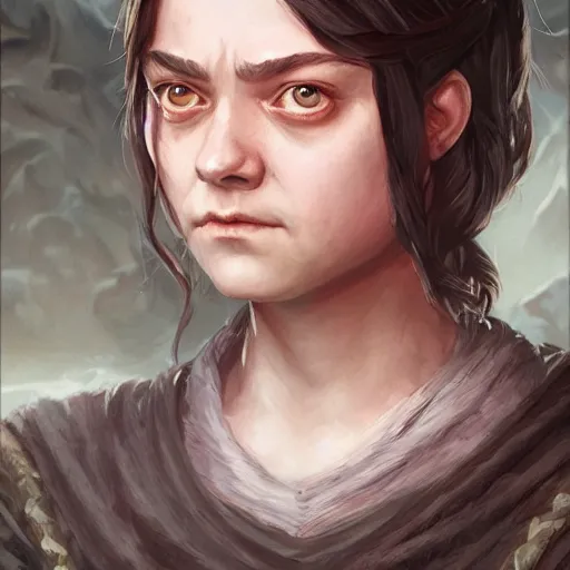 Image similar to Arya Stark, D&D, fantasy, portrait, highly detailed, digital painting, trending on artstation, concept art, sharp focus, illustration, art by artgerm and greg rutkowski and magali villeneuve