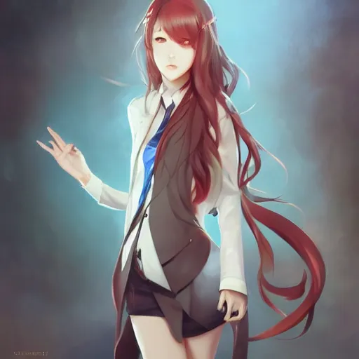 Image similar to kurisu makise, concept art, elegant, ultra highly detailed, digital painting, smooth, sharp focus, artstation, pixiv, art by sakimichan, Bo Chen, rossdraws, Ina Wong