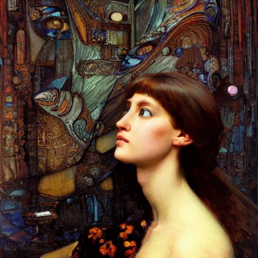 Image similar to mandelbulb portrait of a beautiful woman by gil elvgen, john william waterhouse