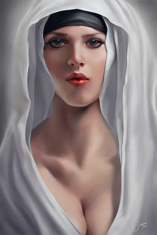 Prompt: voluptuous nun portrait, by artgerm, WLOP