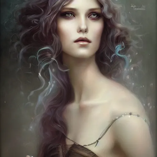 Image similar to a painting of a beautiful women with long hair, a detailed painting by tom bagshaw, featured on cgsociety, fantasy art, detailed painting, deviantart, deviantart hd