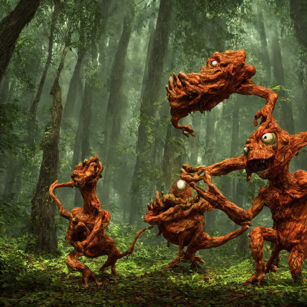 Image similar to funky forest movie monster digital art, redshift render, hyperrealistic, ray - tracing