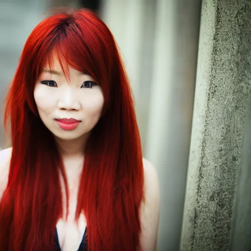 Prompt: Redhead asian woman, EOS-1D, f/1.4, ISO 200, 1/160s, 8K, RAW, unedited, symmetrical balance, in-frame