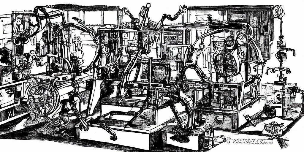 Prompt: illustration of a mad scientist's machine