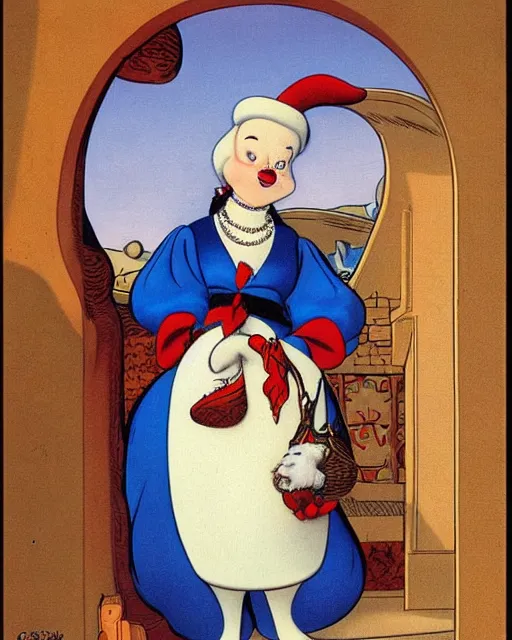 Prompt: Lady with an Ermine by Leonardo comic art by Carl Barks