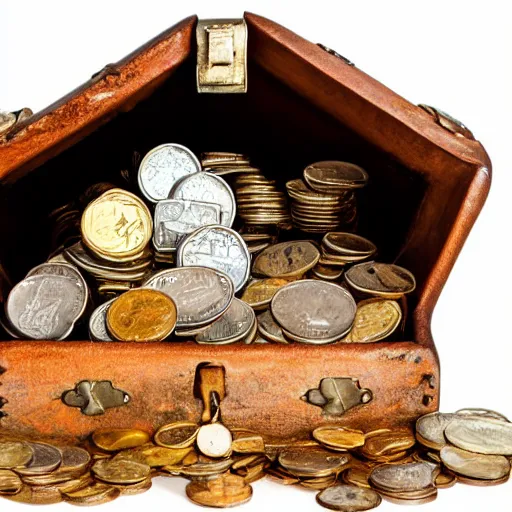 Prompt: a person curled up hiding in a treasure chest among coins