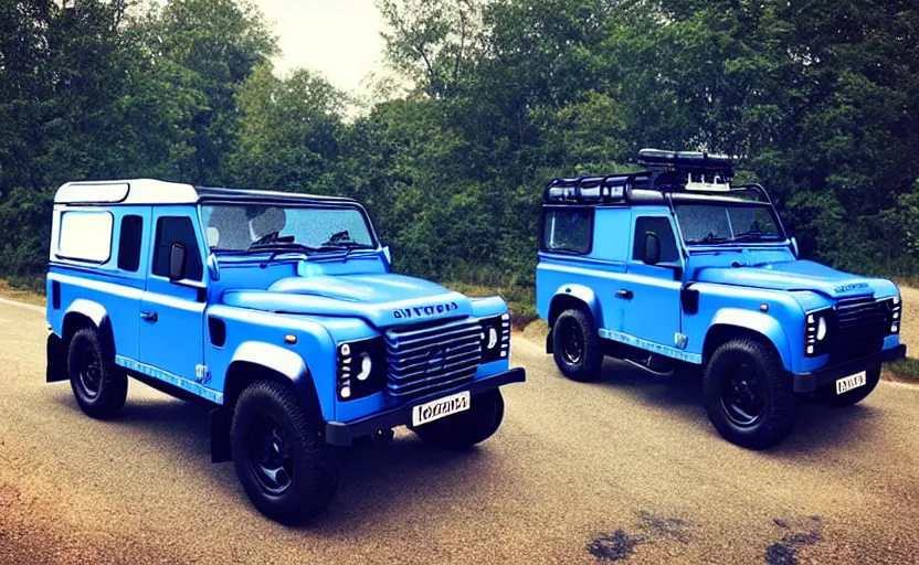Prompt: “Blue Land Rover Defender in Porvoo in front of river. In the style of GTA 5.”