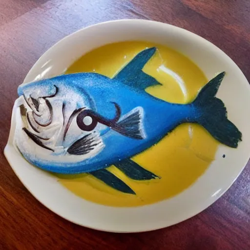 Image similar to a flying fish in the style of latte art