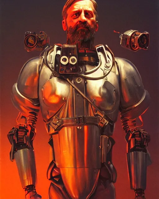 Prompt: zizek as a cyborg. 1 9 8 0 s dystopian soviet russia, propaganda screens. unreal engine, fantasy art by jesper ejsing. faithfully depicted facial expression, perfect anatomy global illumination, radiant light, detailed and intricate environment