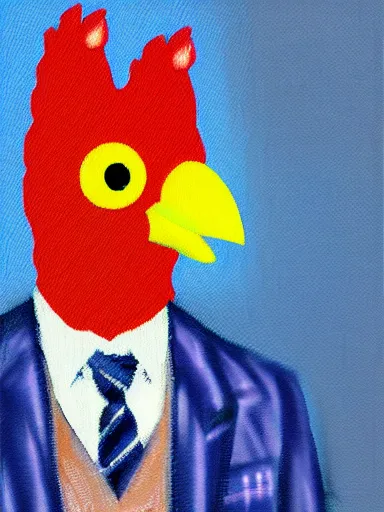 Image similar to a high quality photo of a chicken wearing a suit, impressionism, 8 k