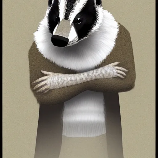 Image similar to Handsome male badger anthro furry wearing a turtleneck, digital art