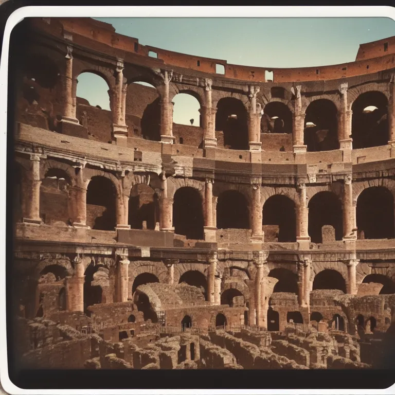 Prompt: cursed polaroid photograph of ancient romans in the colosseum, photorealistic, dramatic lighting, intricate details