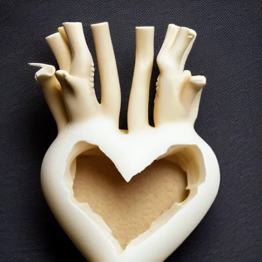 Prompt: anatomically correct heart carved out of ivory, canon 5 d 5 0 mm lens