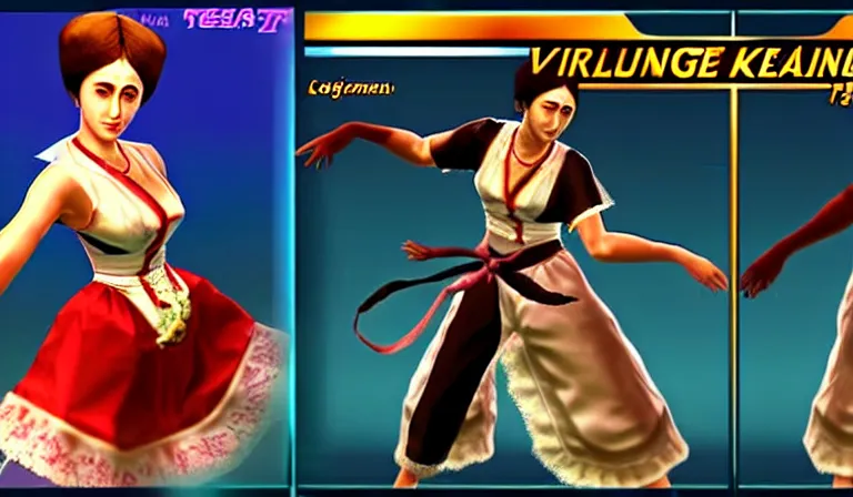 Image similar to Virginia Woolf as a Tekken character in a Filipino stage with low health, side view, gameplay screenshot