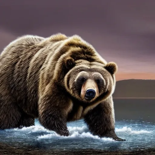 Image similar to a realistic waterbear and grizzly bear hybrid