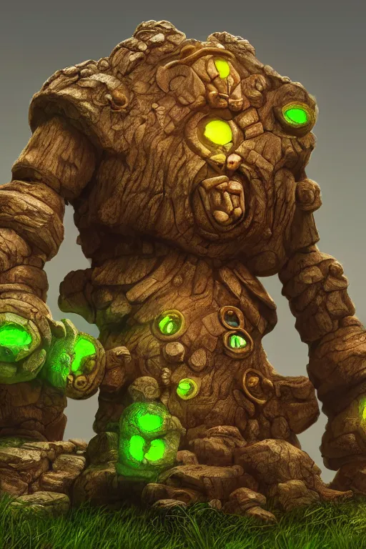 Image similar to zelda fantasy art giant golem troll wood rock greeble gemstone, global illumination ray tracing hdr fanart arstation by sung choi and eric pfeiffer and gabriel garza and casper konefal