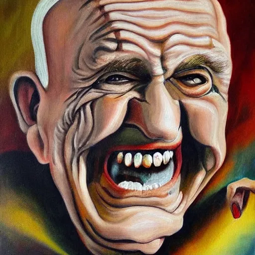 Prompt: a scary painting of a happy old man