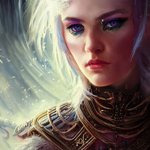 Image similar to detailed photo of elven archer girl, white hair, blue eyes, beautiful, 8 k, by tristan eaton, stanley artgermm, tom bagshaw, greg rutkowski, carne griffiths, trending on deviantart, hyper detailed, glorious lighting, epic environment